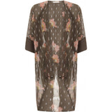Kimono in sky print w. lurex and tied closing - Grey plum