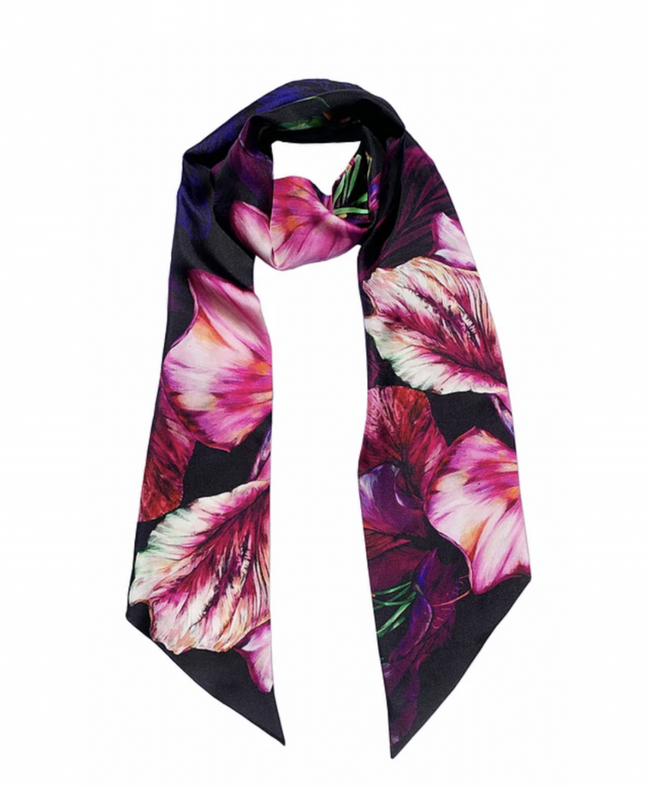 'Ebony Bright' Skinny Luxury Silk Twill Scarf